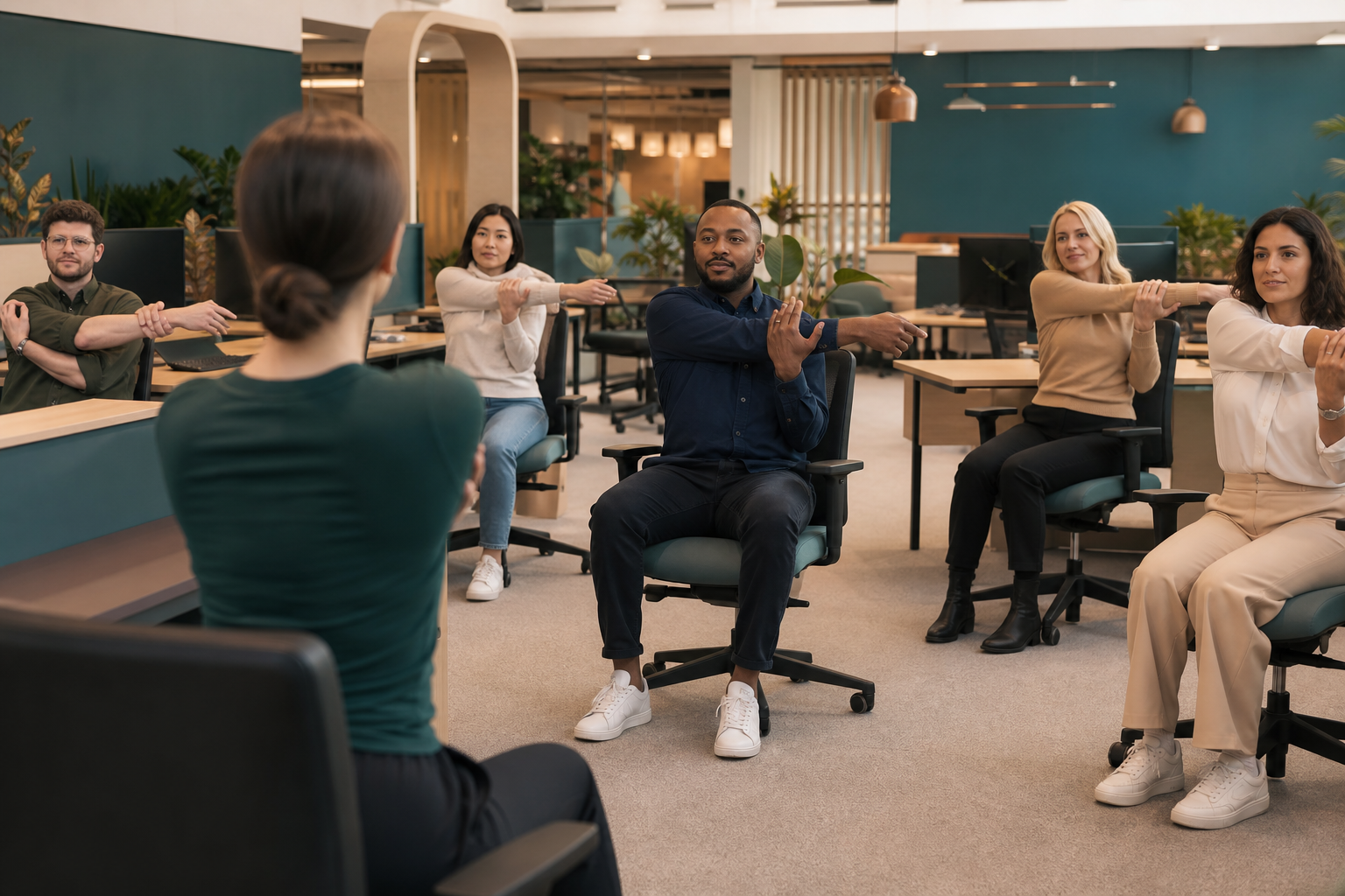 Tendoneoeco desk movement break in an open plan office